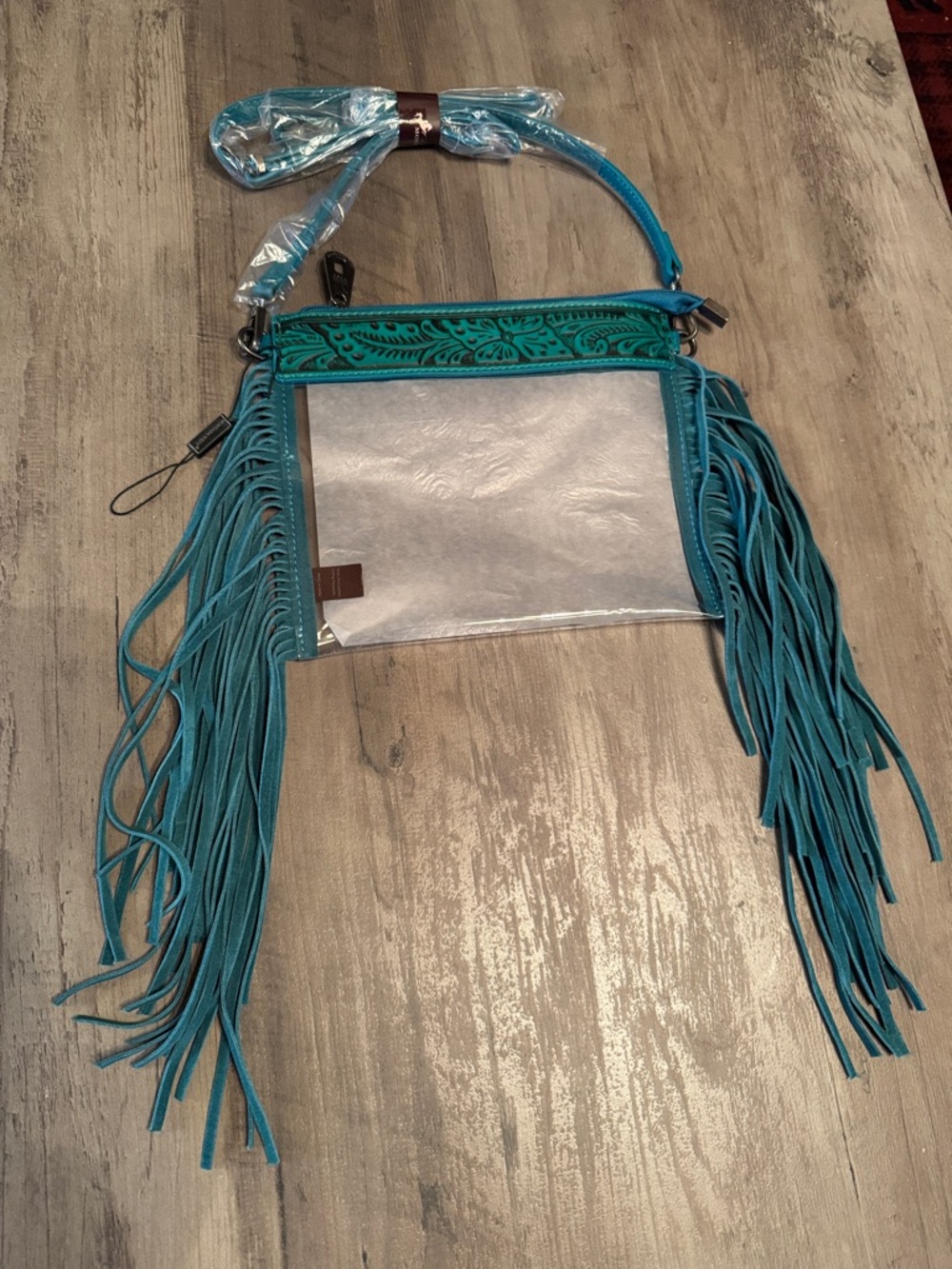 Montana Wear Turquoise Fringe Clear Crossbody Bag - great for concerts!